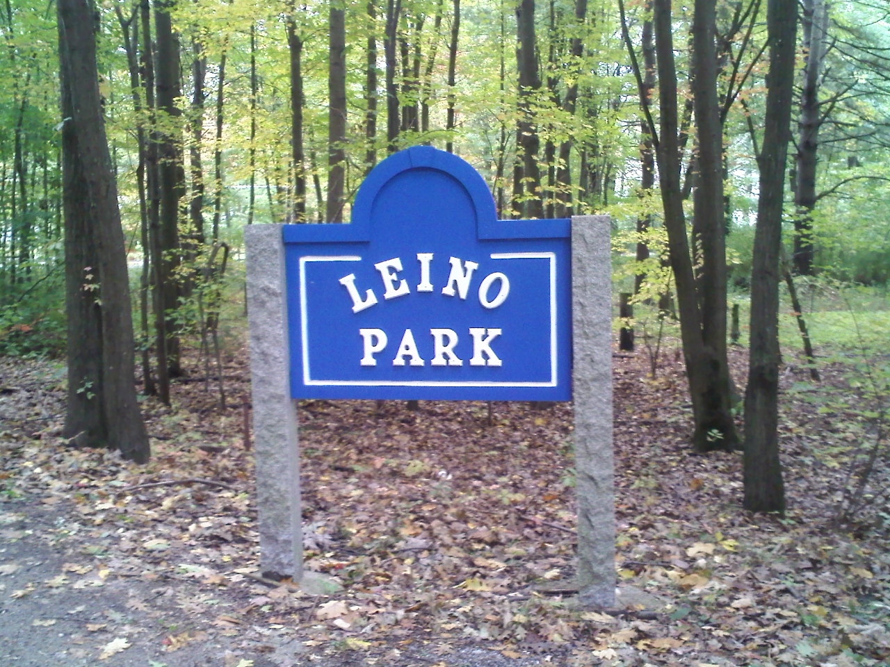 Sign at corner of East Rd and Leino Park Rd
